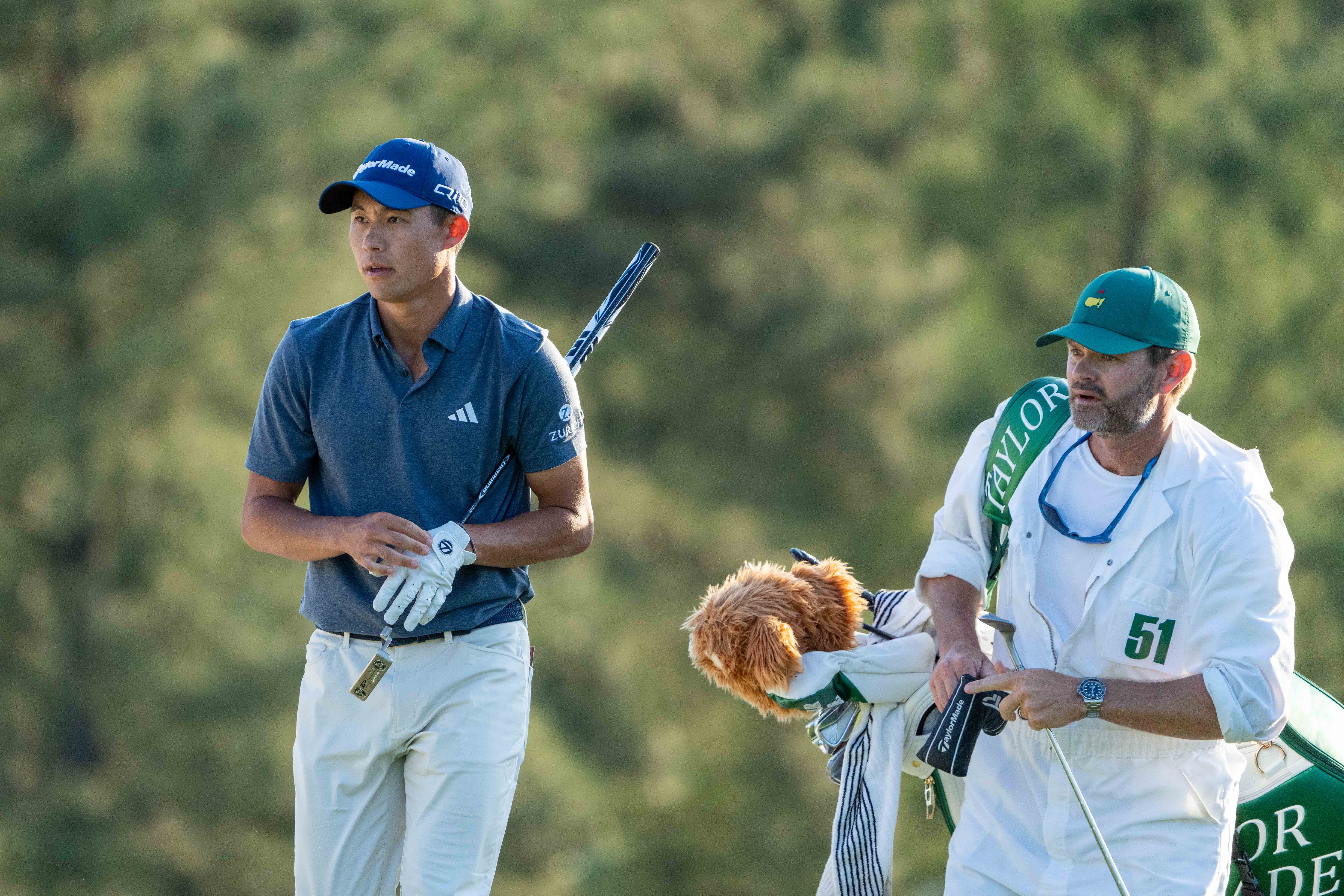 Collin Morikawa (left) and caddie Jonathan Jakovac (Image Source: Imagn)